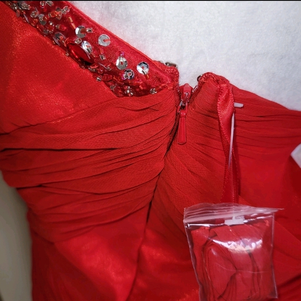 May Queen Red Strapless Embellished Sweetheart Formal Dress - Picture 14 of 16